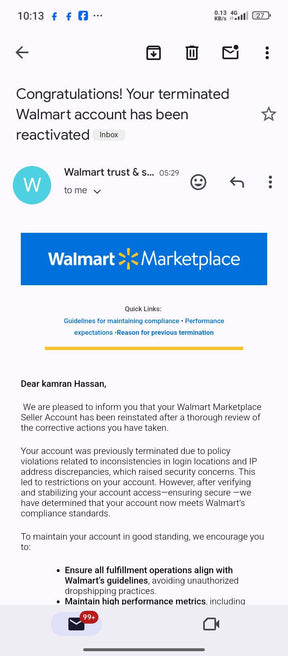Walmart seller account got terminated or got suspenders reactive
